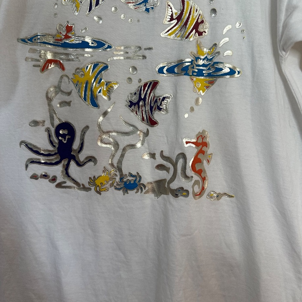 Vintage Davidsons Metallic Fish Nautical Bermuda T Shirt‎ Sz Medium - Picture 3 of 5